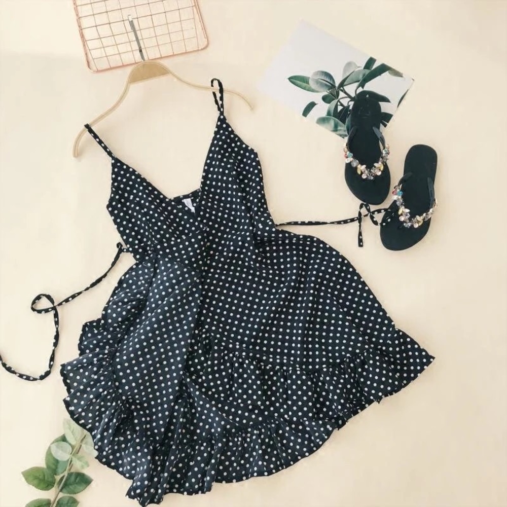 Dress polka dot blush lavender ruffle vneck dress - Picture 3 of 5